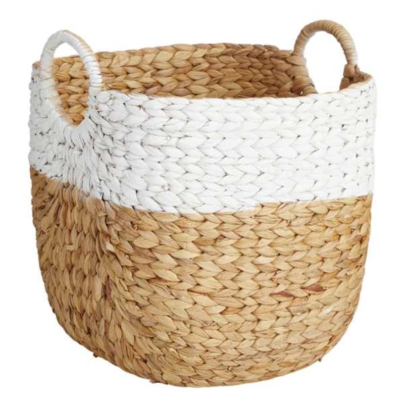Natural & White Colorblock Water Hyacinth Basket, Small