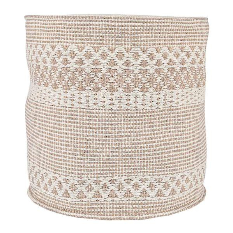 Natural & White Round Fabric Storage Basket