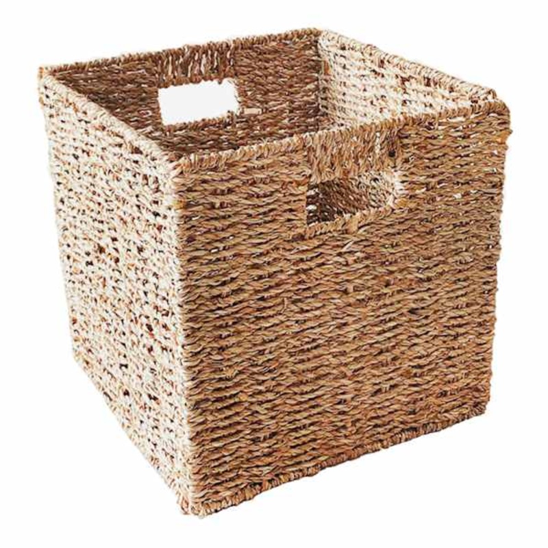 Natural Woven Seagrass Storage Basket with Cutout Handles, 10.5″