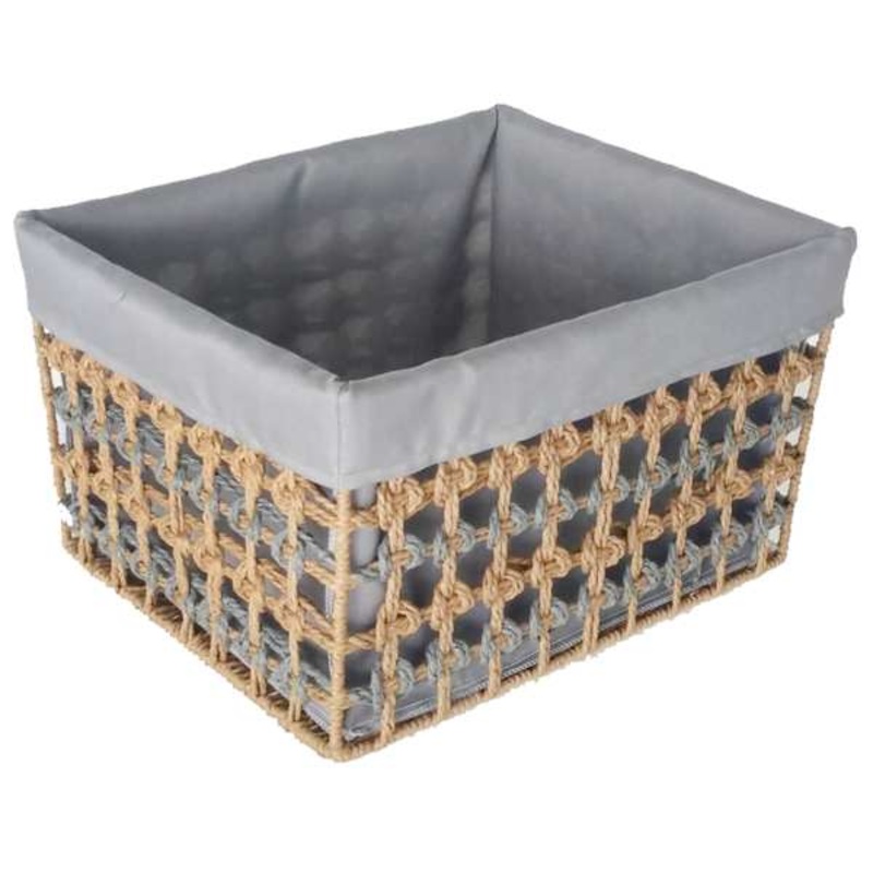 Open-Weave Paper Rope Storage Basket with Grey Liner, Large