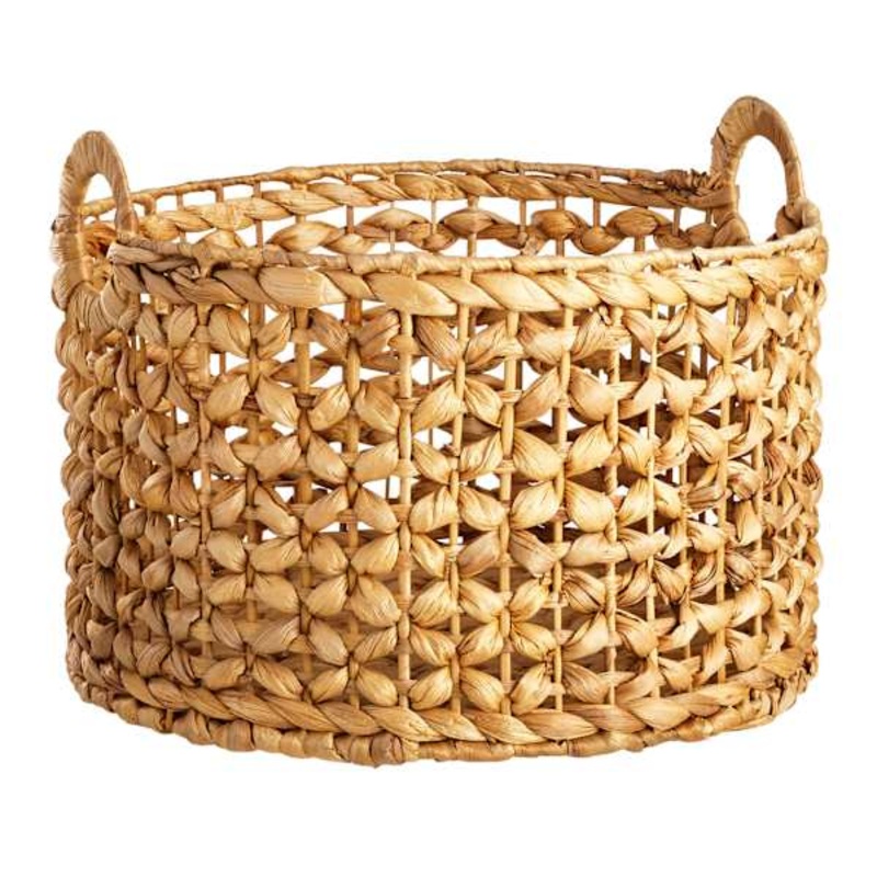 Providence Melia Round Flower Weave Storage Basket with Handles, Medium