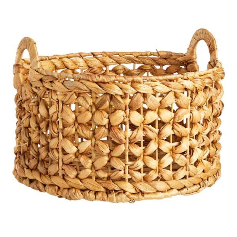 Providence Melia Round Flower Weave Storage Basket with Handles, Small