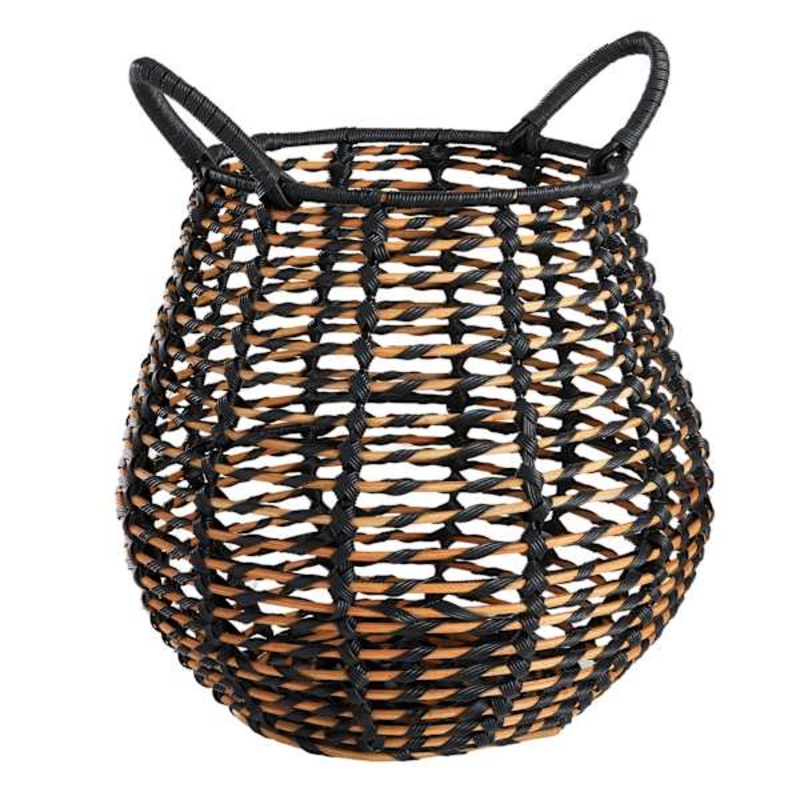 Rocco Black & Natural Rattan Storage Basket, Medium