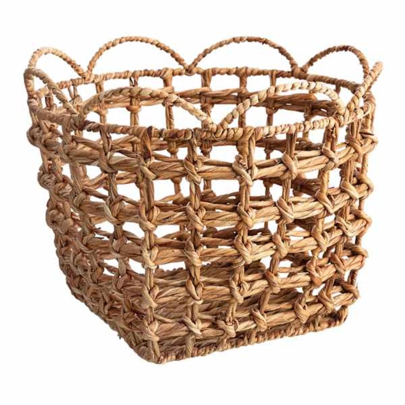 Scallop Edge Water Hyacinth Storage Basket, Large