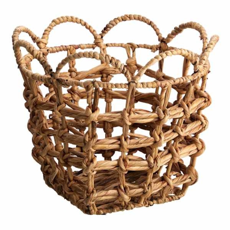 Scallop Edge Water Hyacinth Storage Basket, Small