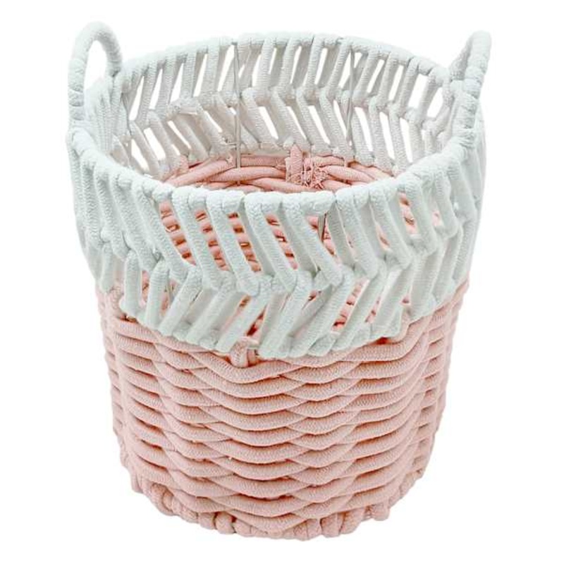 Tiny Dreamers 3-Piece Pink & White Round Rope Storage Basket, Medium