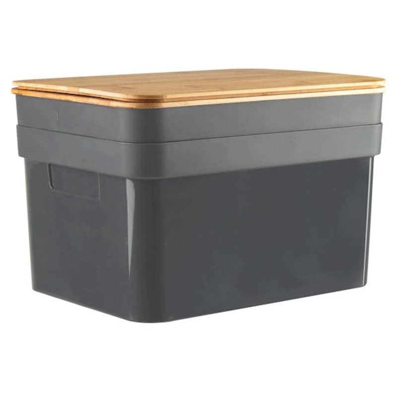 2-Pack Black Storage Bin with Bamboo Lid, 15l