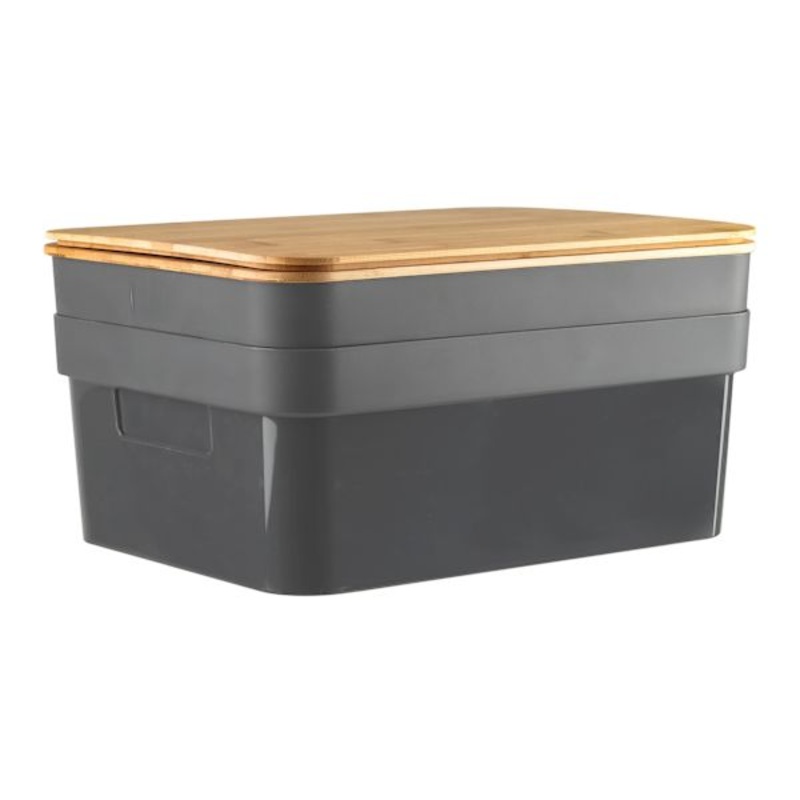 2-Pack Black Storage Bin with Bamboo Lid, 8.5l