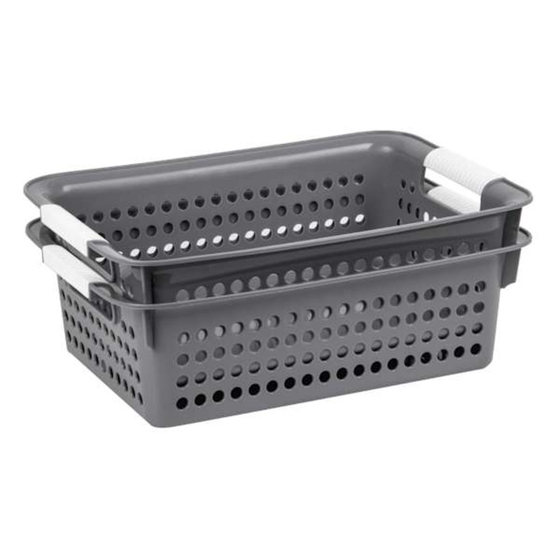 2-Pack Grey Circle Cutout Storage Basket, 13l