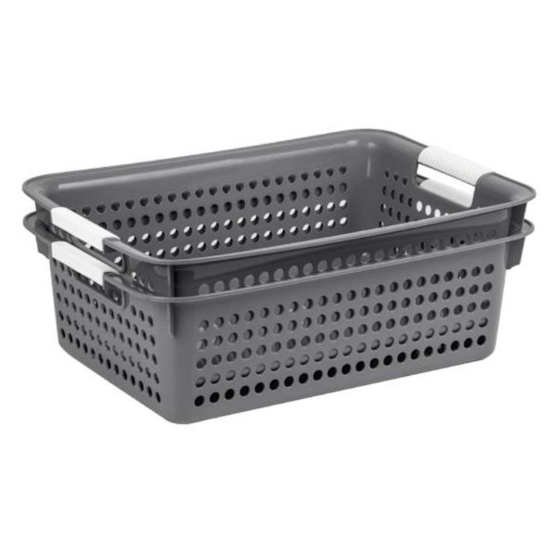 2-Pack Grey Circle Cutout Storage Basket, 8l