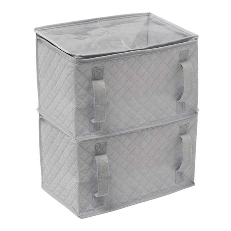 2-Pack Grey Quilted Storage Bag with Handles