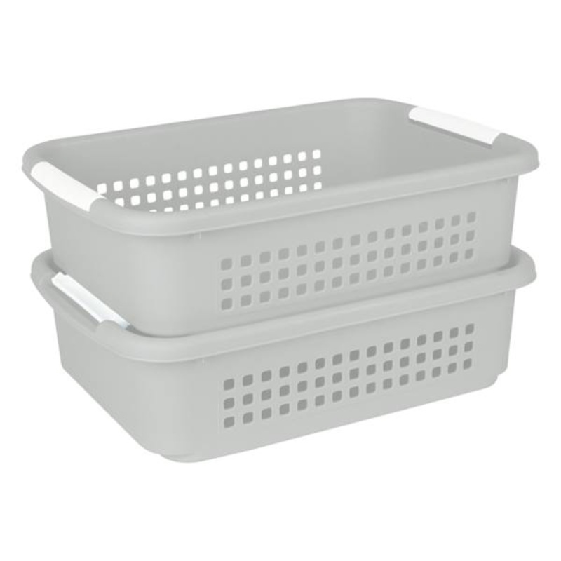 2-Pack Grey Stacked Nest Storage Basket, Large