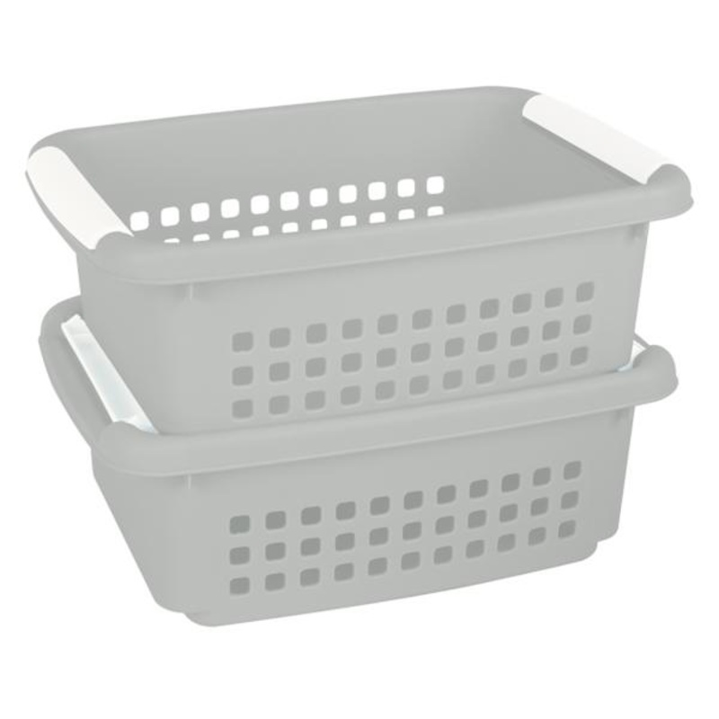 2-Pack Grey Stacked Nest Storage Basket, Small