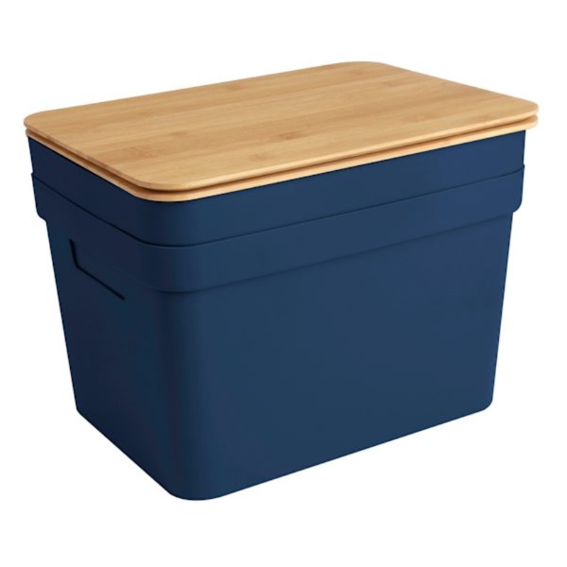 2-Pack Navy Storage Bin with Bamboo Lid, 15l