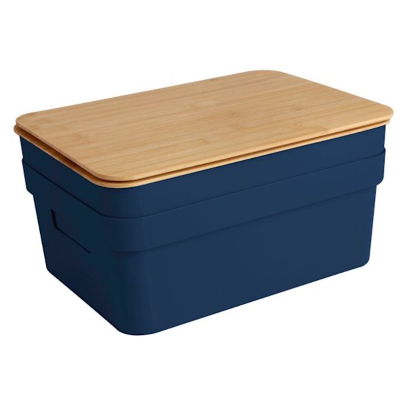 2-Pack Navy Storage Bin with Bamboo Lid, 8.5l