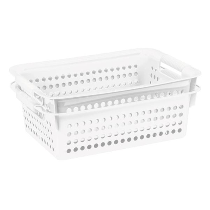 2-Pack White Circle Cutout Storage Basket, 13l