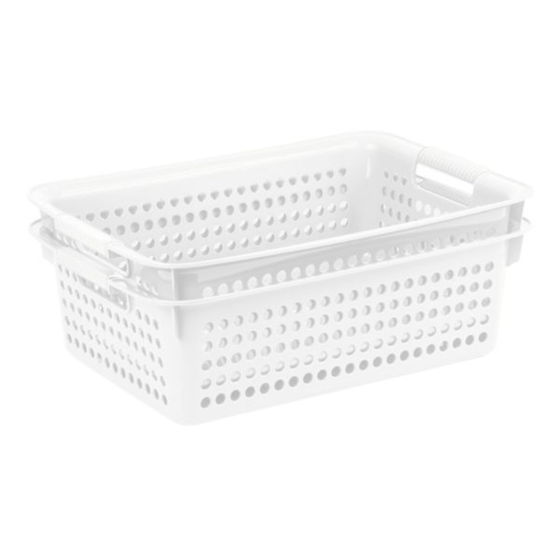 2-Pack White Circle Cutout Storage Basket, 8l