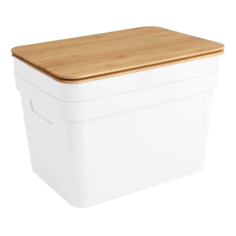 2-Pack White Storage Bin with Bamboo Lid, 15l