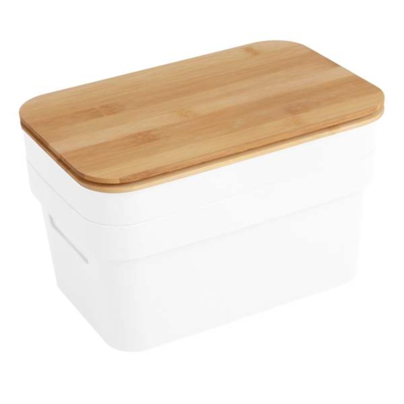 2-Pack White Storage Bin with Bamboo Lid, 3.5l