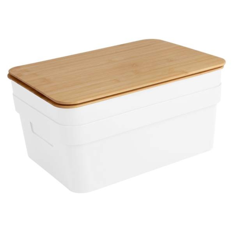 2-Pack White Storage Bin with Bamboo Lid, 8.5l