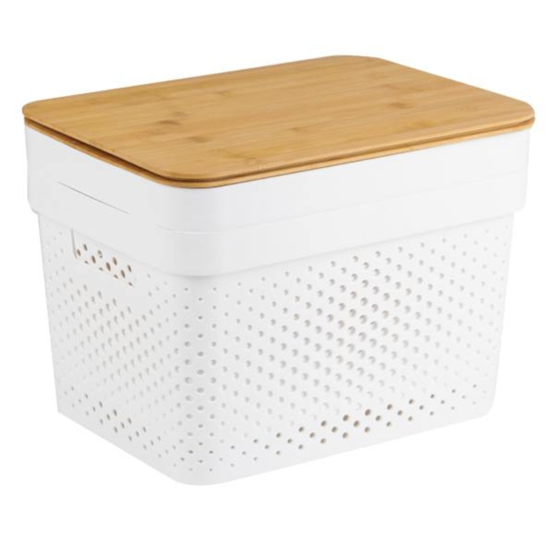 2-Pack White Storage Bin with Bamboo Lid, Large
