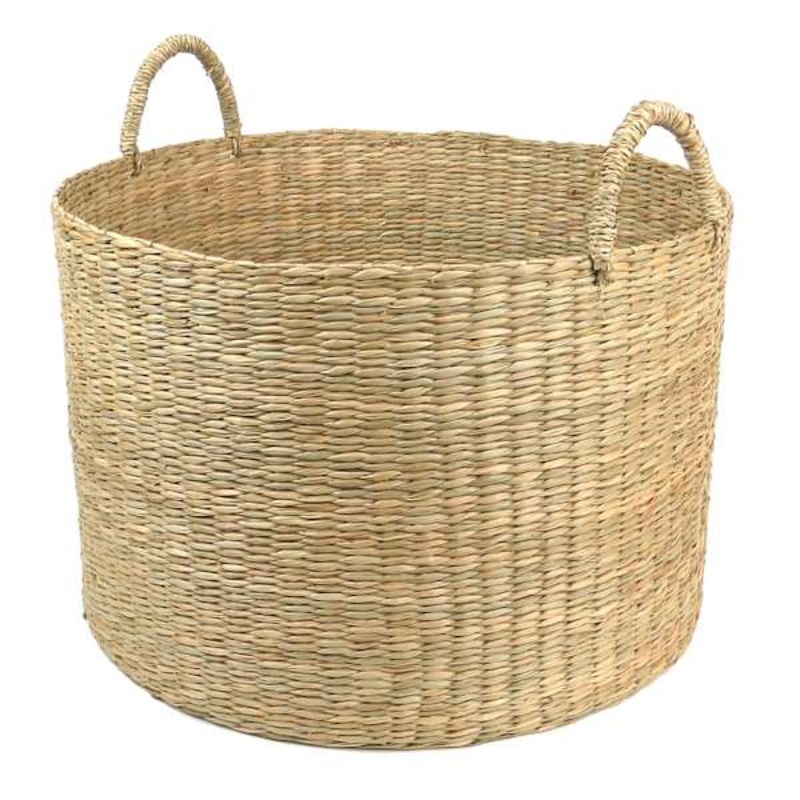 Round Natural Wicker Storage Basket with Handles, Large