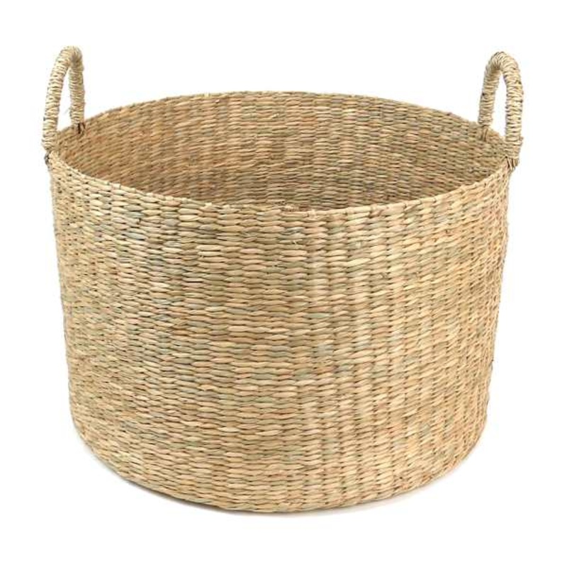 Round Natural Wicker Storage Basket with Handles, Medium