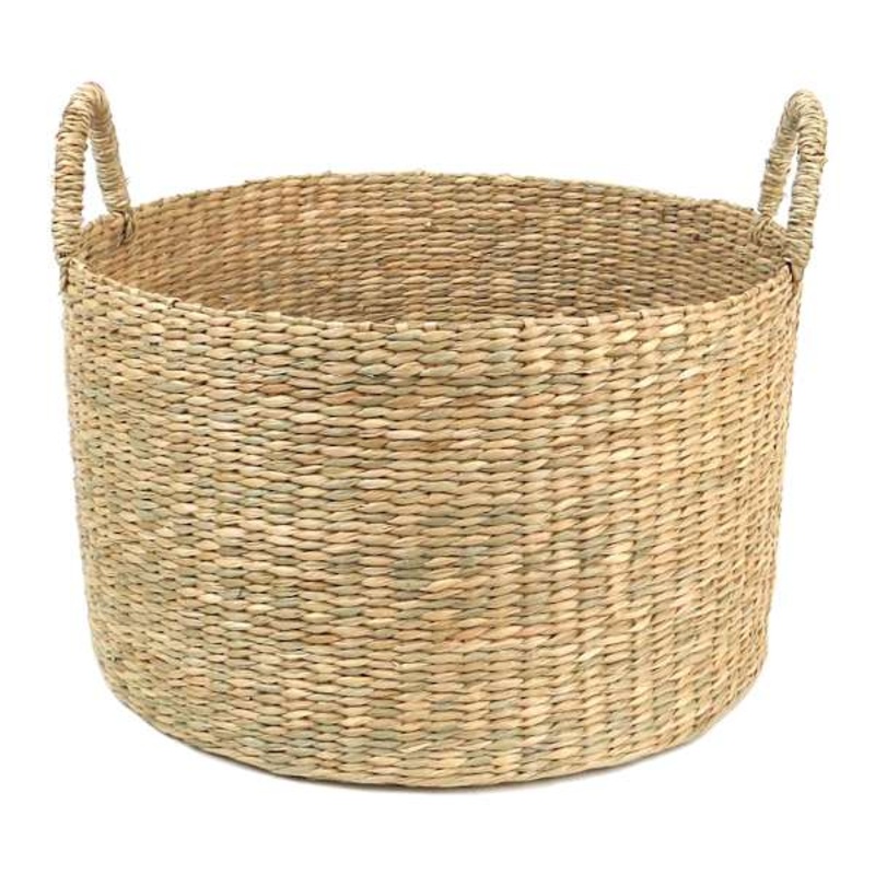 Round Natural Wicker Storage Basket with Handles, Small