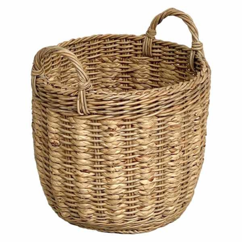Two-Tone Round Water Hyacinth Storage Storage Basket, Small