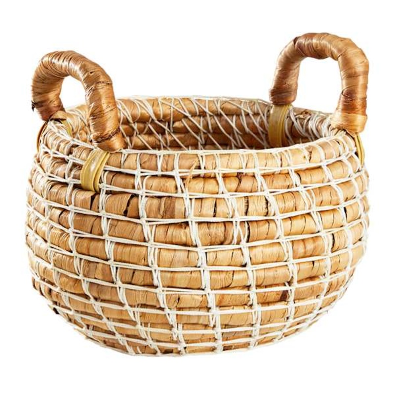Water Hyacinth Round Storage Basket with Handle, Small