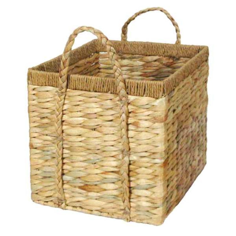 Wicker Rectangle Light Basket with Braided Handles, Large