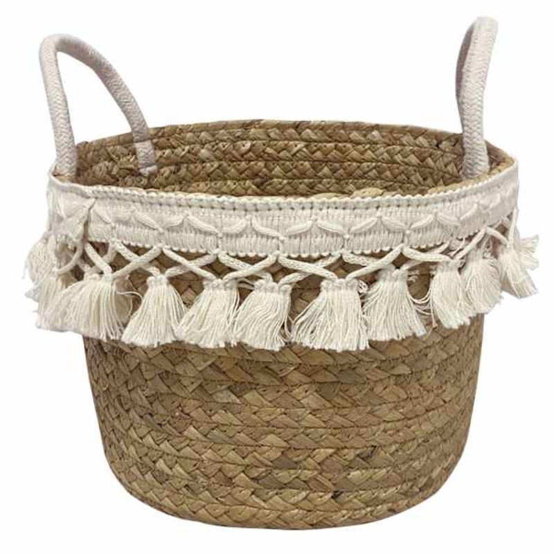 Wicker Round Light Tassel Storage Basket