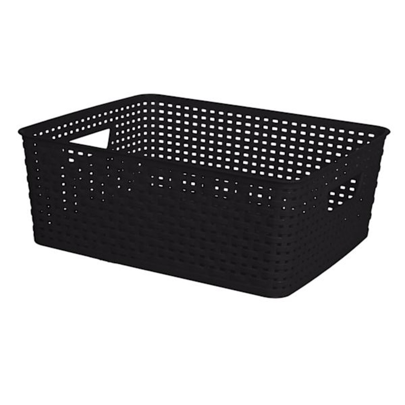 Black Rectangle Crossover Weave Storage Basket, Medium
