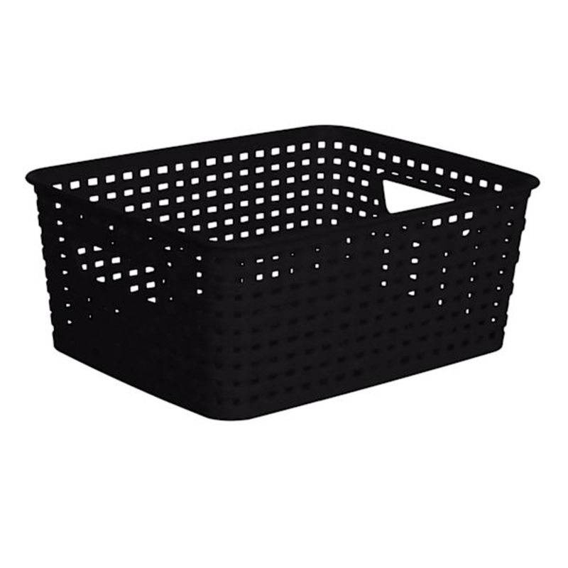 Black Rectangle Crossover Weave Storage Basket, Small