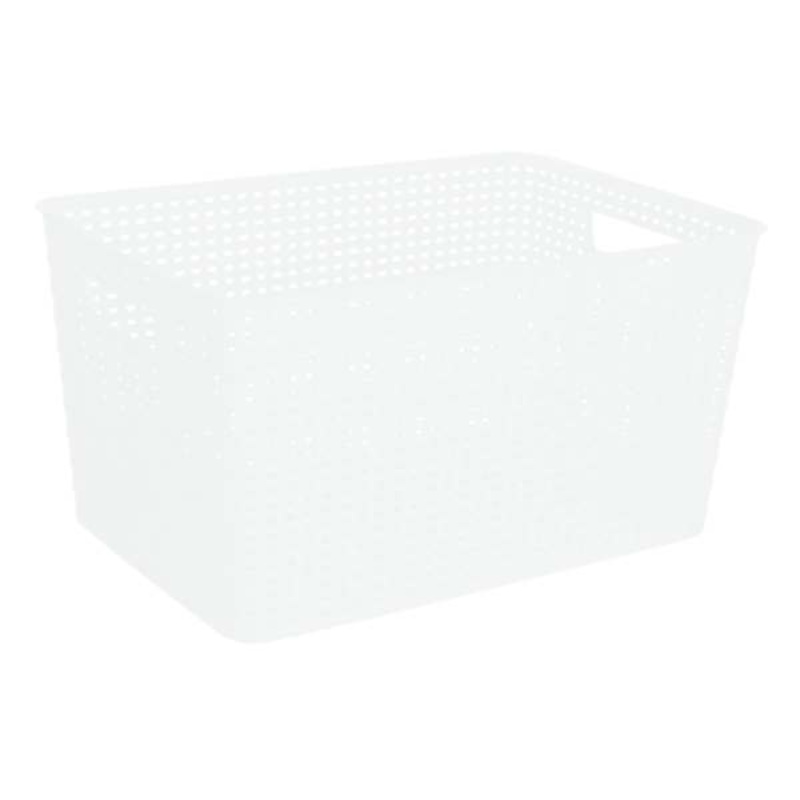 Bright White Rectangle Crossover Weave Storage Basket, Extra Large