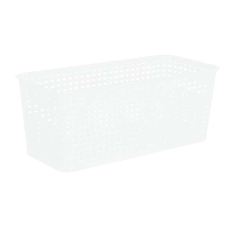 Bright White Rectangle Narrow Crossover Weave Storage Basket, 5l