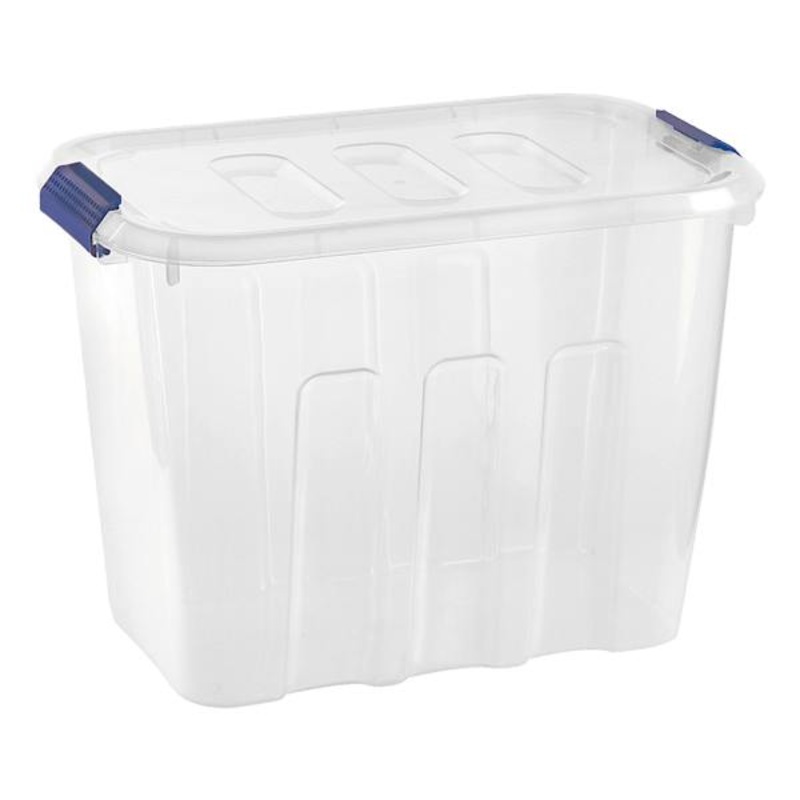 Clear Storage Bin with Blue Latch Lid, 22l