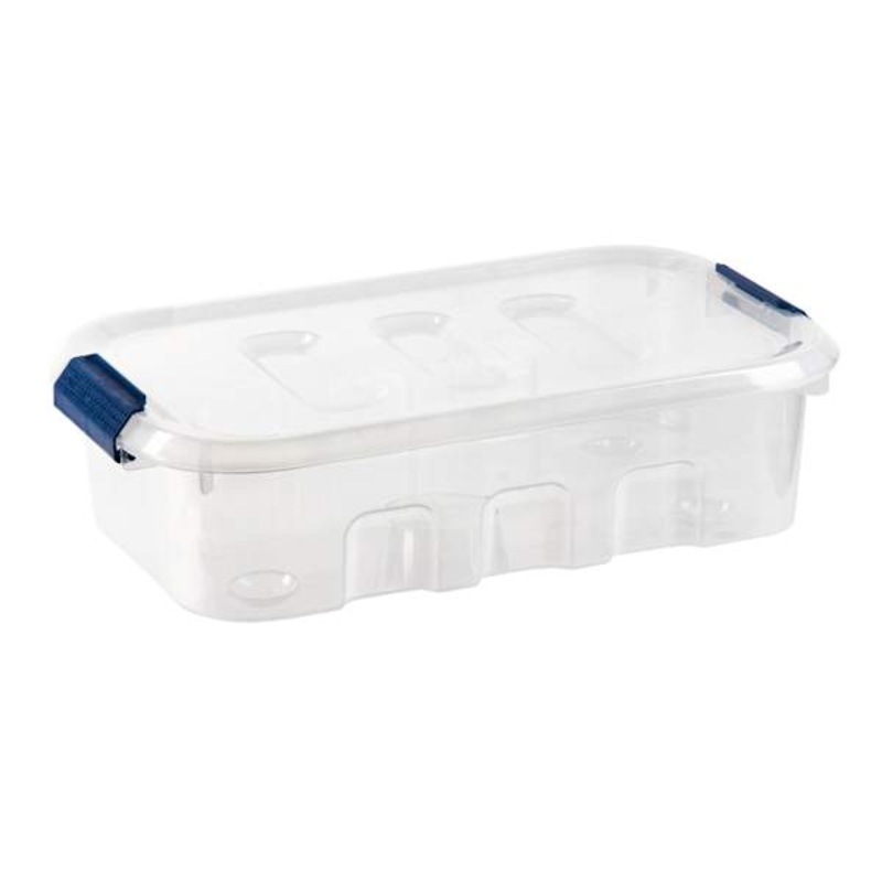 Clear Storage Bin with Blue Latch Lid, 8l