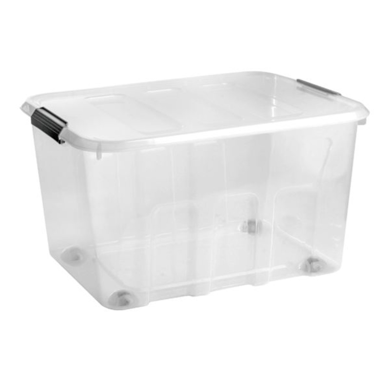 Clear Storage Container with Dual Hinging Lid & Wheels, 52l