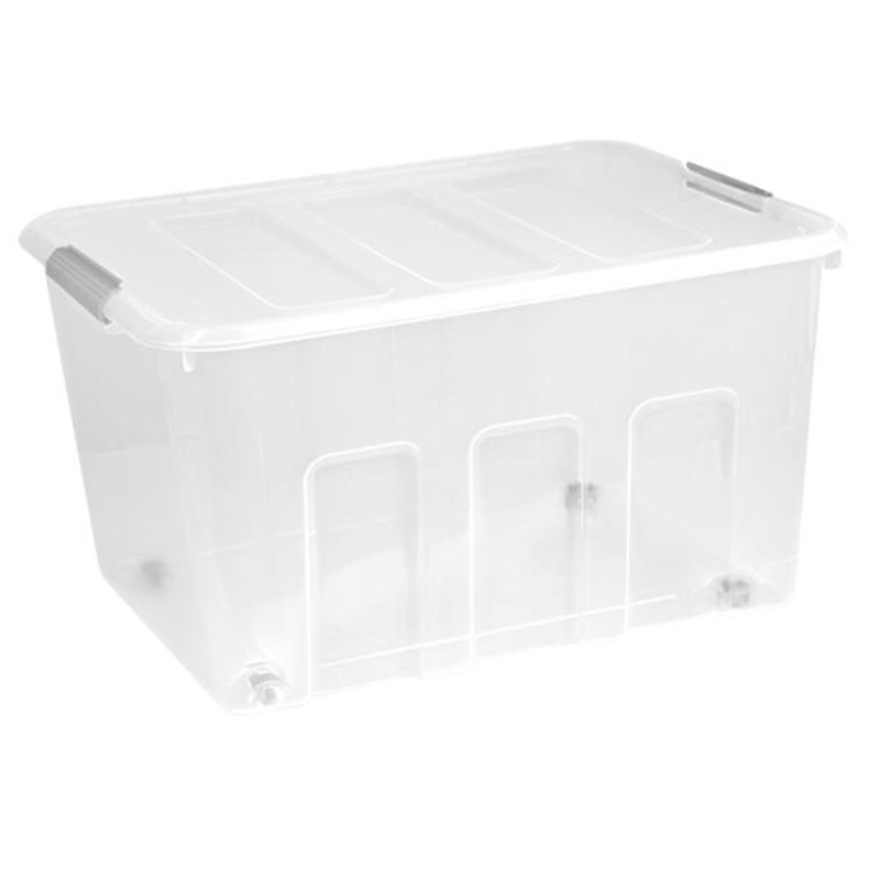 Clear Storage Tote with Grey Latch, 90l