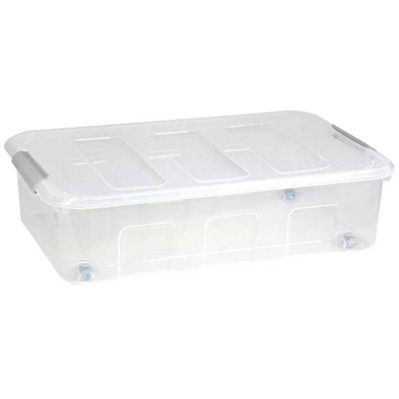 Clear Under Bed Storage Box with Grey Latch, 37l