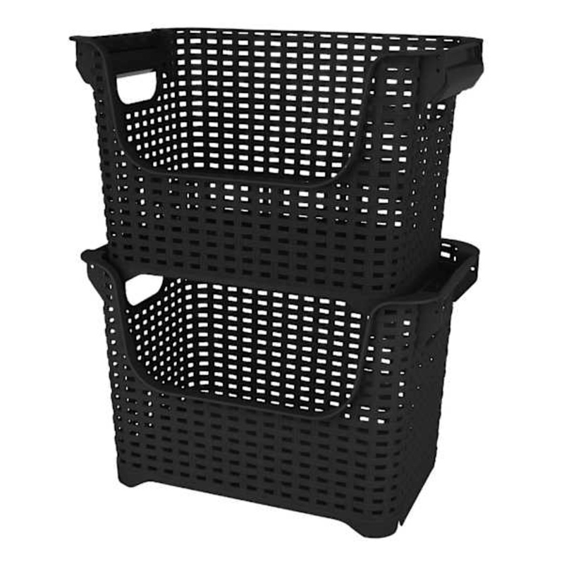 Crossover Weave Stackable Storage Basket, Black