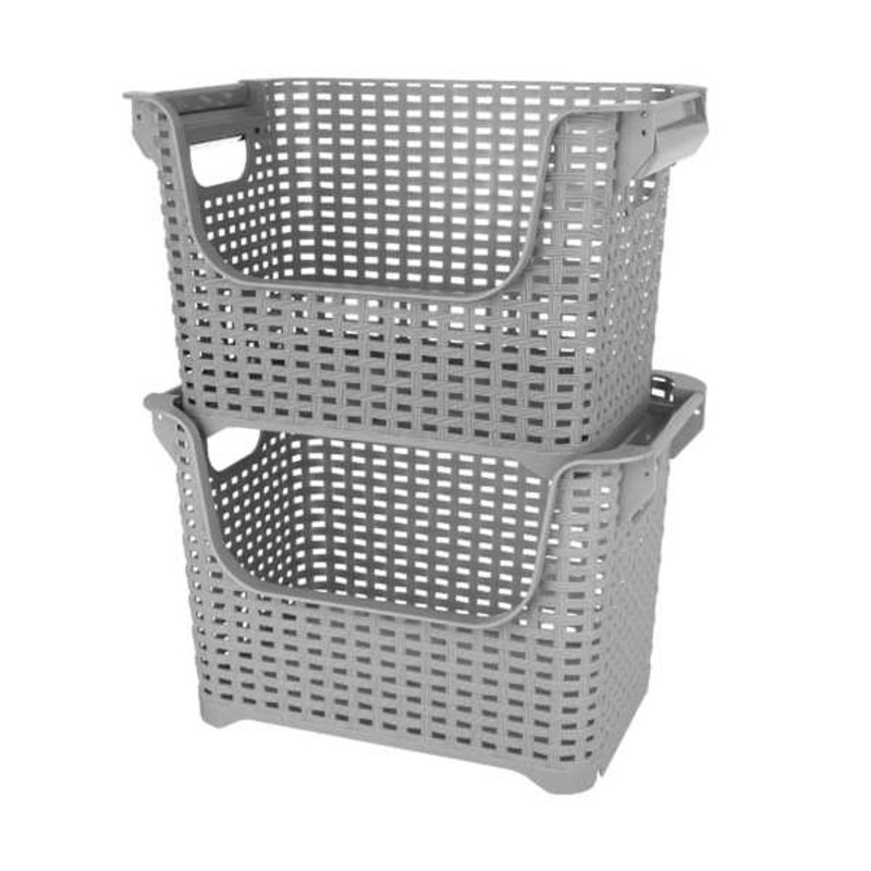 Crossover Weave Stackable Storage Basket, Grey