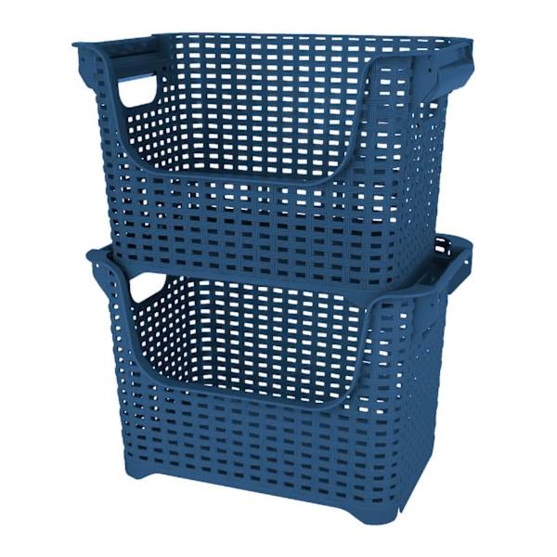 Crossover Weave Stackable Storage Basket, Navy Blue
