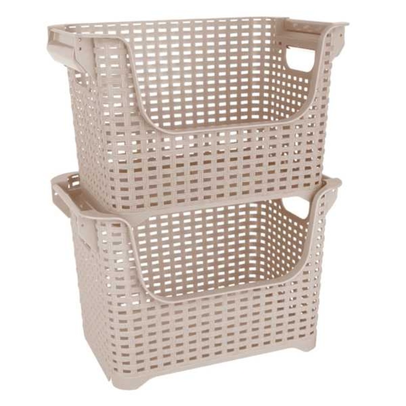 Crossover Weave Stackable Storage Basket, Tan