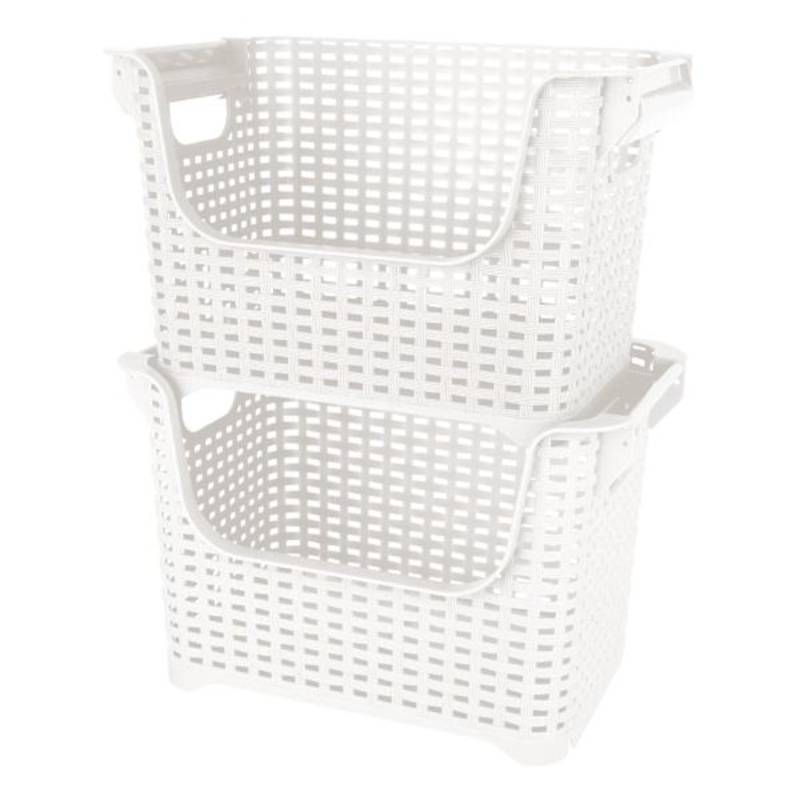 Crossover Weave Stackable Storage Basket, White
