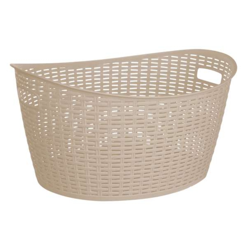 Dark Beige Oval Crossover Weave Rattan Pattern Storage Basket, 28l