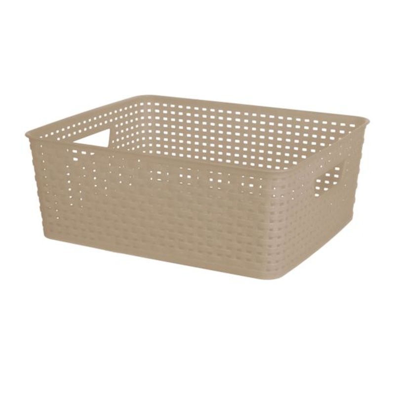 Dark Beige Rectangle Crossover Weave Storage Basket, Medium