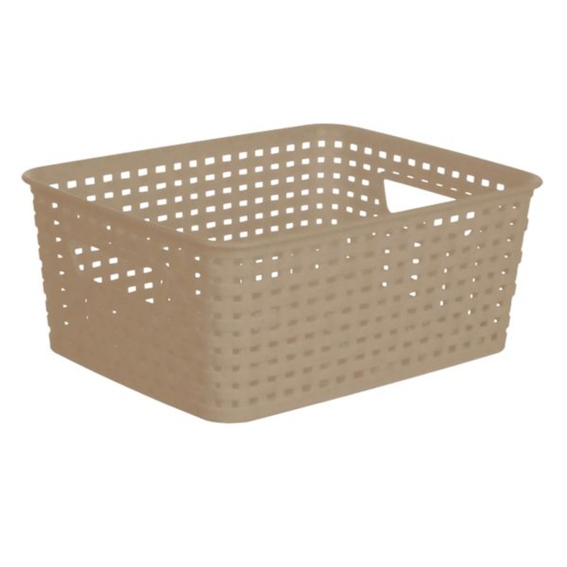 Dark Beige Rectangle Crossover Weave Storage Basket, Small