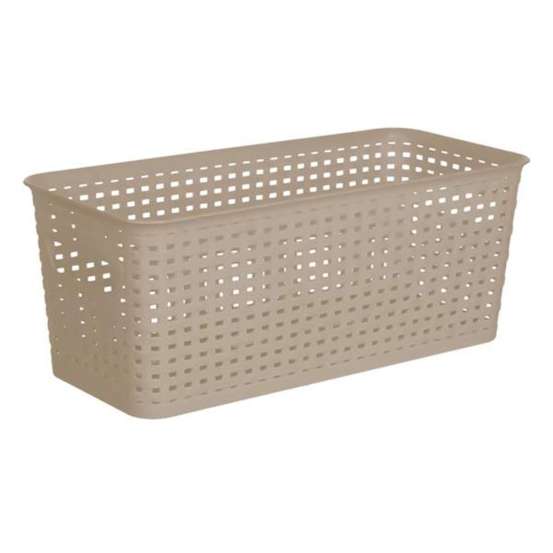 Dark Beige Rectangle Narrow Crossover Weave Storage Basket, 5l